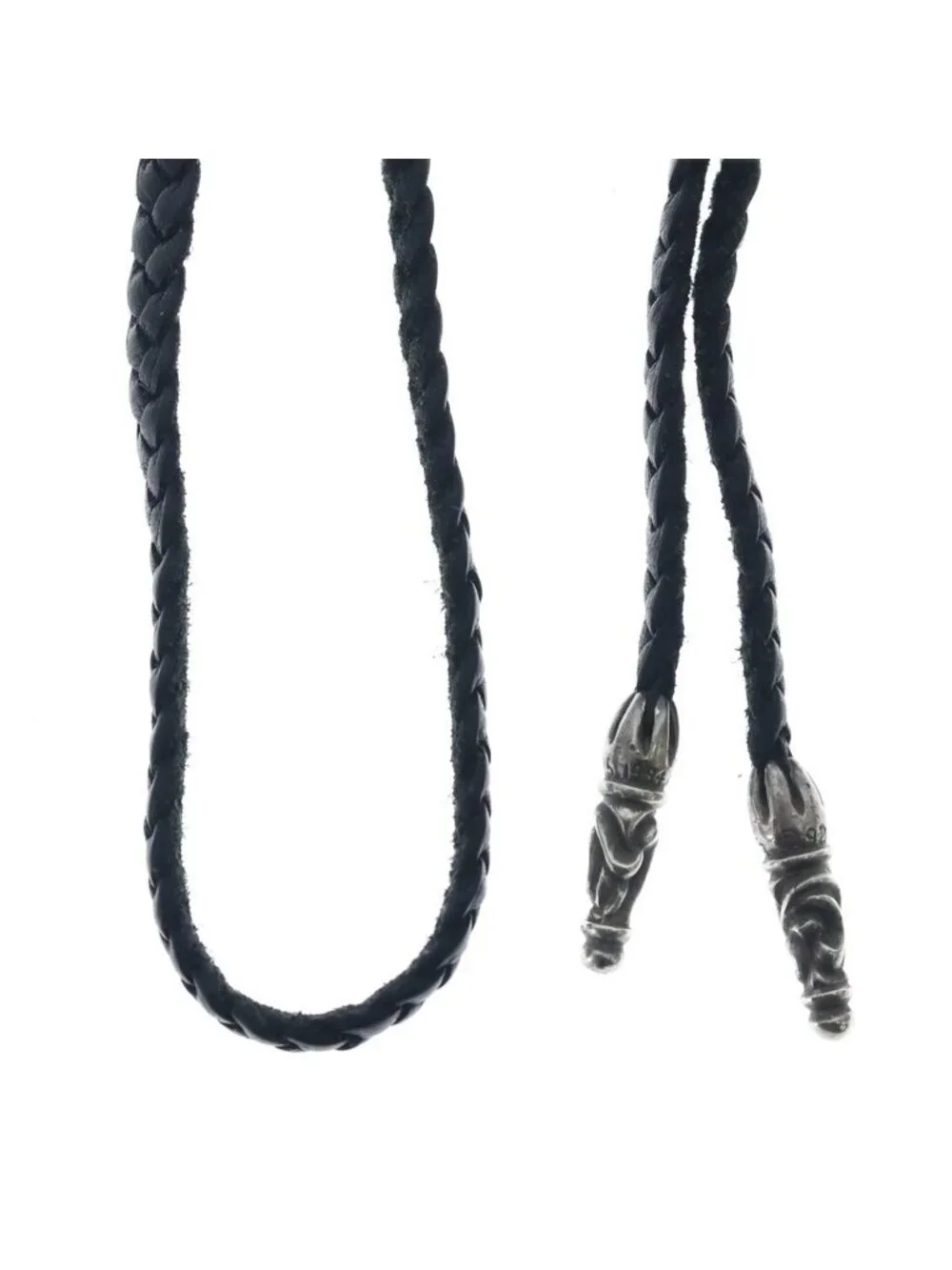 Chrome Hearts Leather Braid Scroll Blade Silver Necklace